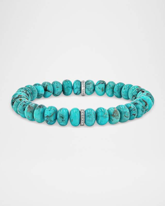 Turquoise Bead Bracelet with a Pave Diamond Rondelle